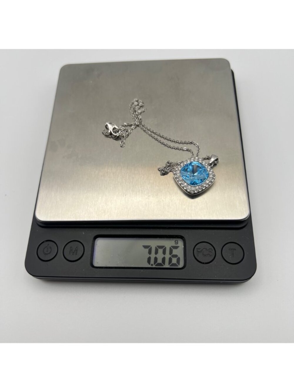 Sterling Silver Pendant Necklace 925 Sky Blue Cushion Halo CZ 18" 7.06g - Picture 6 of 9